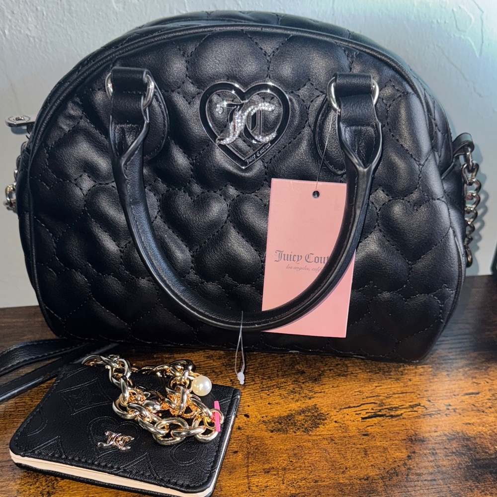 Juicy Couture Black Heart-Patterned Shoulder/Crossbody Bag